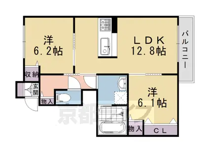 阪急電鉄京都線 西山天王山駅 徒歩15分 2階建 築14年(2LDK/1階)の間取り写真