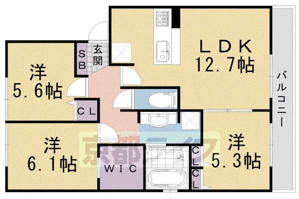 京阪電気鉄道京阪線 中書島駅 徒歩39分 3階建 築14年(3LDK/1階)の間取り写真