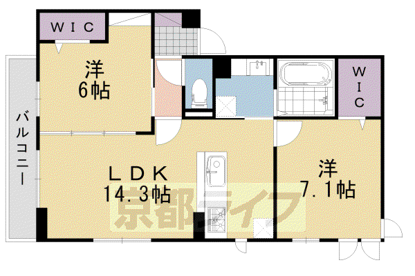 阪急電鉄京都線 東向日駅 徒歩4分 3階建 築2年(2LDK/3階)の間取り写真