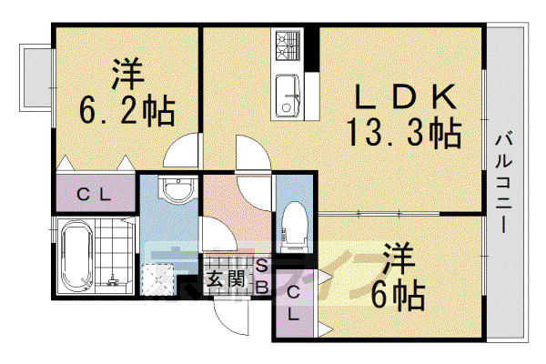 阪急電鉄京都線 長岡天神駅 徒歩13分 3階建 築14年(2LDK/1階)の間取り写真