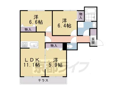 東海道本線 長岡京駅 徒歩44分 3階建 築13年(3LDK/2階)の間取り写真