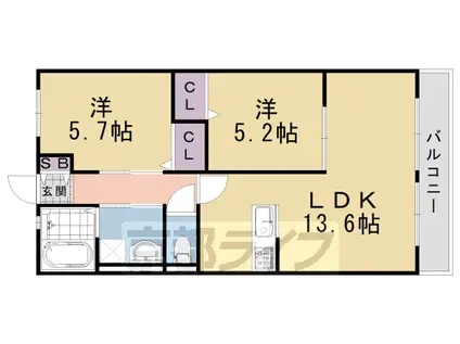 東海道本線 向日町駅 徒歩10分 3階建 築12年(2LDK/3階)の間取り写真