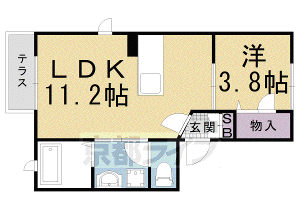 ハイエスト京都桂川(1LDK/1階)の間取り写真