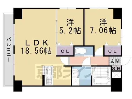 阪急電鉄京都線 洛西口駅 徒歩7分 7階建 築11年(2LDK/5階)の間取り写真