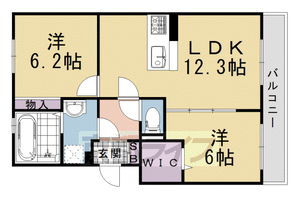阪急電鉄京都線 西向日駅 徒歩17分 3階建 築12年(2LDK/3階)の間取り写真