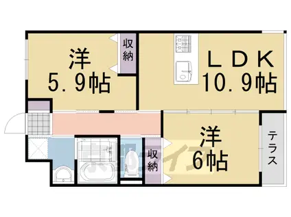 阪急電鉄京都線 西山天王山駅 徒歩10分 3階建 築11年(2LDK/1階)の間取り写真