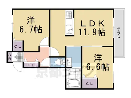 ハープアベニュー鶏冠井(2LDK/1階)の間取り写真