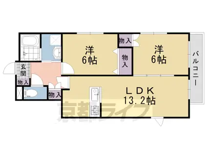 東海道本線 山崎駅(京都) 徒歩5分 2階建 築13年(2LDK/1階)の間取り写真