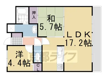 阪急電鉄京都線 西山天王山駅 徒歩1分 3階建 築10年(2LDK/3階)の間取り写真