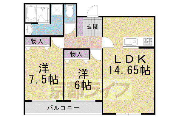 阪急電鉄京都線 東向日駅 徒歩5分 2階建 築46年(2LDK/2階)の間取り写真