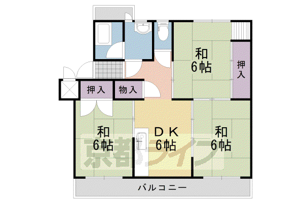 阪急電鉄京都線 西山天王山駅 徒歩4分 6階建 築59年(3DK/4階)の間取り写真