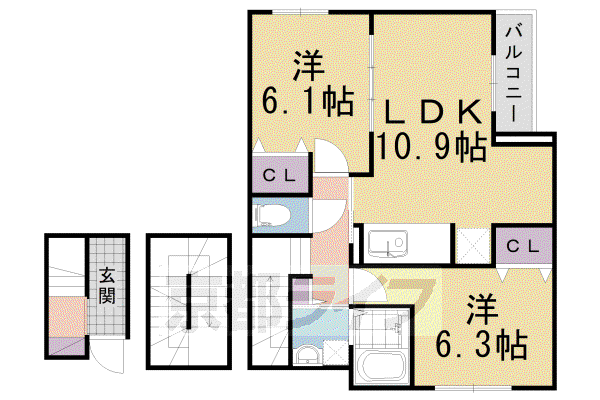 阪急電鉄京都線 西向日駅 徒歩39分 3階建 築10年(2LDK/3階)の間取り写真