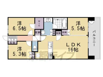 東海道本線 桂川駅(京都) 徒歩8分 15階建 築9年(3LDK/2階)の間取り写真