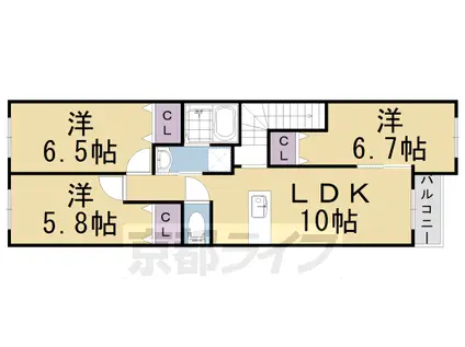 阪急電鉄京都線 西山天王山駅 徒歩15分 2階建 築9年(3LDK/2階)の間取り写真