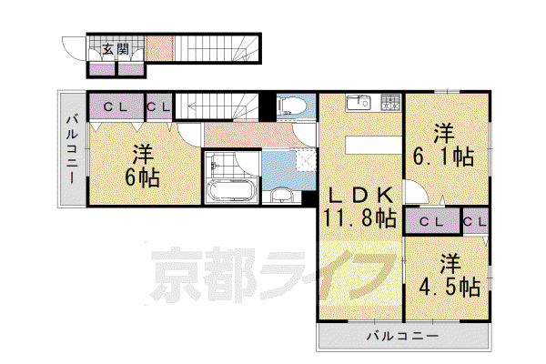 阪急電鉄京都線 東向日駅 徒歩5分 2階建 築9年(3LDK/2階)の間取り写真