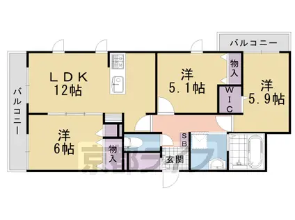 東海道本線 長岡京駅 徒歩7分 4階建 築9年(3LDK/2階)の間取り写真