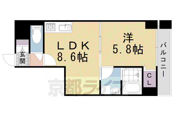 阪急電鉄京都線 東向日駅 徒歩10分 6階建 築9年(1LDK/2階)の間取り写真