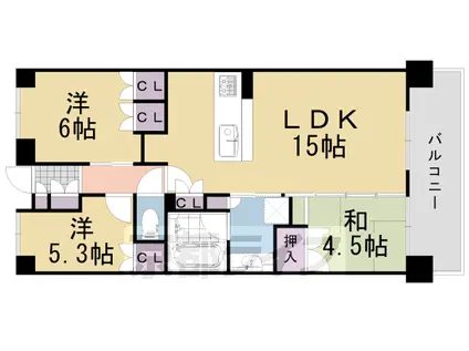 阪急電鉄京都線 東向日駅 徒歩2分 15階建 築8年(3LDK/2階)の間取り写真