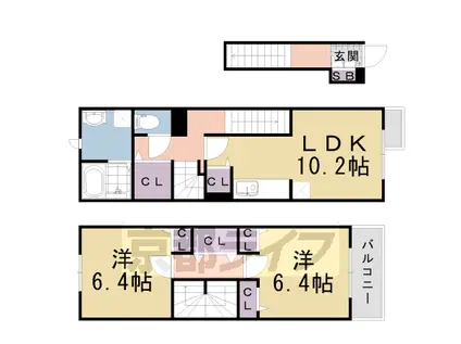 阪急電鉄京都線 長岡天神駅 徒歩18分 3階建 築9年(2LDK/2階)の間取り写真