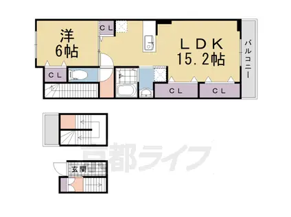 阪急電鉄京都線 西向日駅 徒歩17分 3階建 築9年(1LDK/3階)の間取り写真