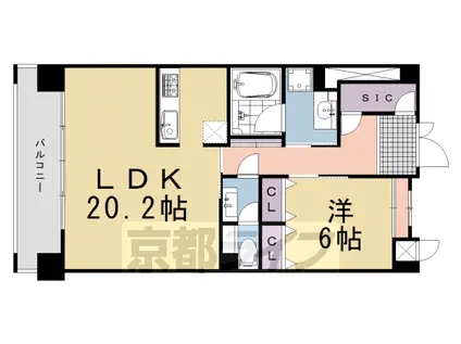 阪急電鉄京都線 長岡天神駅 徒歩5分 6階建 築8年(1LDK/2階)の間取り写真