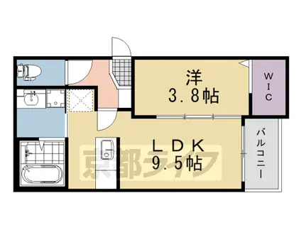 東海道本線 桂川駅(京都) 徒歩10分 3階建 築8年(1LDK/1階)の間取り写真
