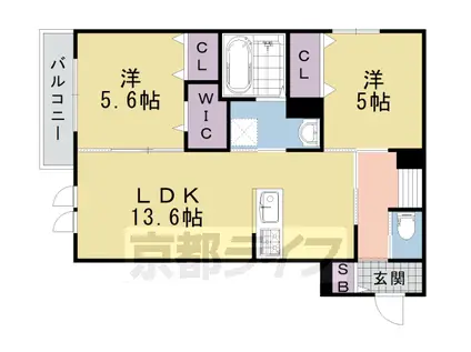 阪急電鉄京都線 西山天王山駅 徒歩3分 3階建 築8年(2LDK/3階)の間取り写真
