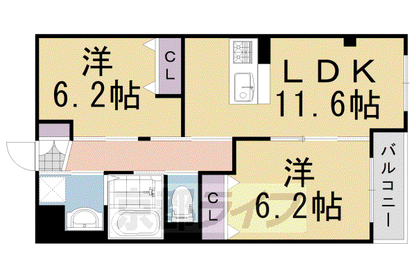 阪急電鉄京都線 西山天王山駅 徒歩14分 3階建 築8年(2LDK/1階)の間取り写真