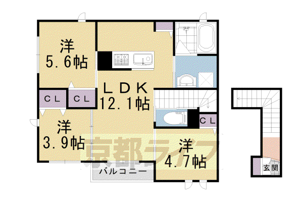 阪急電鉄京都線 西向日駅 徒歩42分 2階建 築8年(3LDK/2階)の間取り写真