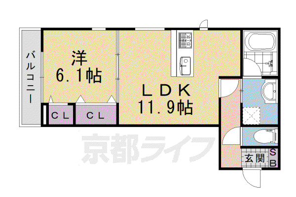 東海道本線 桂川駅(京都) 徒歩15分 3階建 築8年(1LDK/3階)の間取り写真