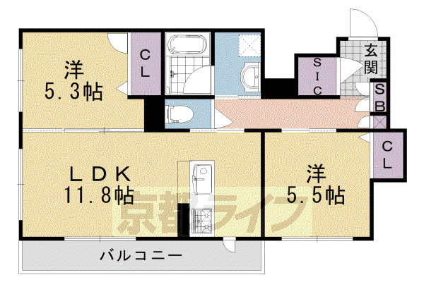 ローズコートタニア(2LDK/2階)の間取り写真