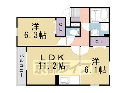 東海道本線 長岡京駅 徒歩29分 2階建 築7年(2LDK/1階)の間取り写真