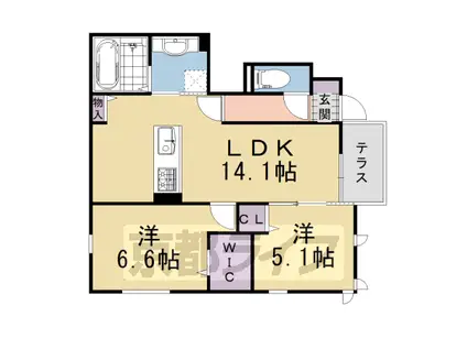 阪急電鉄京都線 長岡天神駅 徒歩15分 2階建 築7年(2LDK/1階)の間取り写真