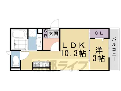 阪急電鉄京都線 西山天王山駅 徒歩9分 3階建 築7年(1LDK/2階)の間取り写真