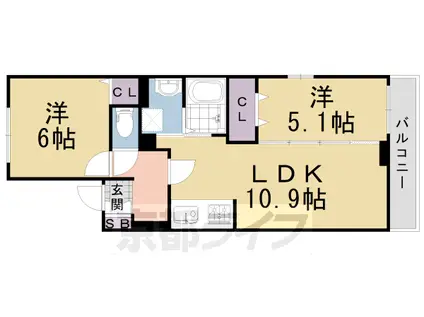 東海道本線 向日町駅 徒歩38分 3階建 築7年(2LDK/1階)の間取り写真