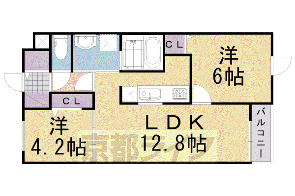 東海道本線 桂川駅(京都) 徒歩15分 5階建 築7年(2LDK/2階)の間取り写真