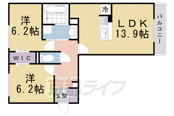 阪急電鉄京都線 洛西口駅 徒歩9分 2階建 築7年(2LDK/1階)の間取り写真