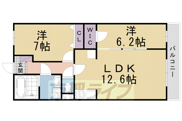 阪急電鉄京都線 長岡天神駅 徒歩24分 3階建 築7年(2LDK/3階)の間取り写真