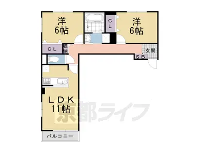 阪急電鉄京都線 西向日駅 徒歩38分 2階建 築6年(2LDK/2階)の間取り写真