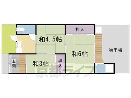 京都市東西線 太秦天神川駅 徒歩5分 1階建 築64年(3K)の間取り写真