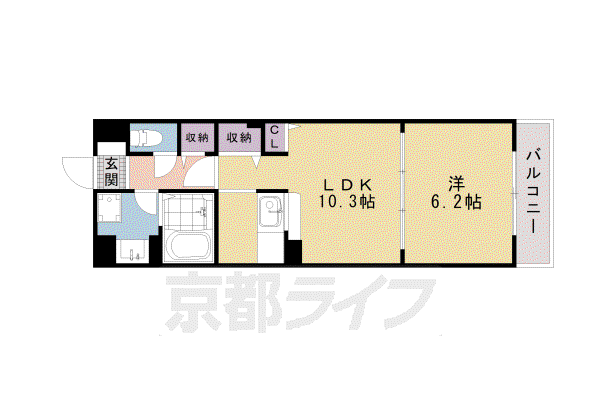 東海道本線 西大路駅 徒歩9分 3階建 築16年(1LDK/1階)の間取り写真