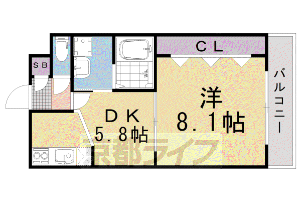 ROOTS神泉苑(1DK/1階)の間取り写真