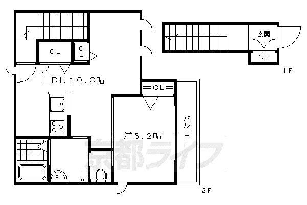 阪急電鉄京都線 西院駅(阪急) 徒歩7分 2階建 築16年(1LDK/2階)の間取り写真