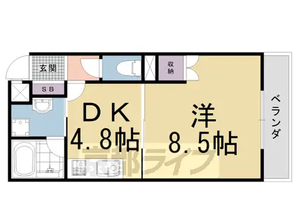 山陰本線 太秦駅(ＪＲ) 徒歩6分 2階建 築16年(1DK/1階)の間取り写真