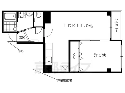 阪急電鉄京都線 西院駅(阪急) 徒歩3分 4階建 築15年(1LDK/4階)の間取り写真