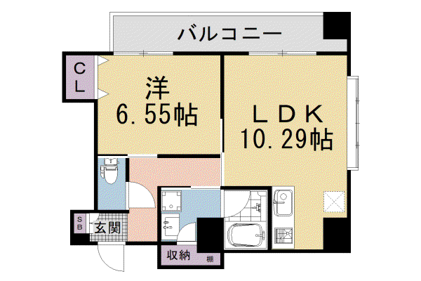 サウス ウエスト(1LDK/6階)の間取り写真