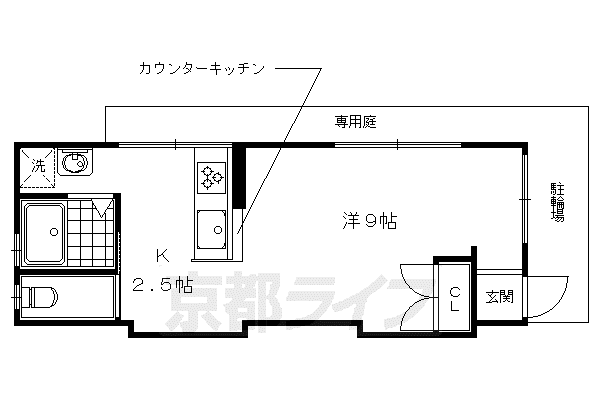 山陰本線 花園駅(京都) 徒歩6分 1階建 築38年(ワンルーム/1階)の間取り写真