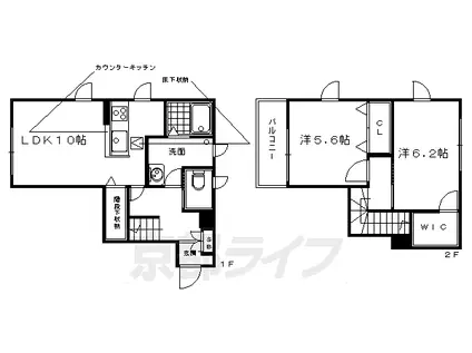山陰本線 二条駅 徒歩8分 2階建 築15年(2LDK/1階)の間取り写真