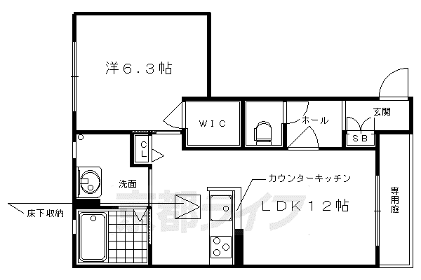 東海道本線 西大路駅 徒歩5分 2階建 築15年(1LDK/1階)の間取り写真
