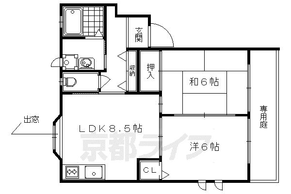 京福北野線 鳴滝駅 徒歩10分 2階建 築15年(2LDK/1階)の間取り写真